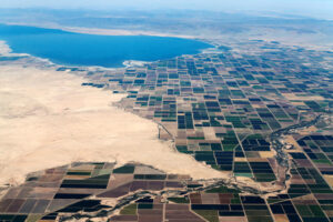 Agricultural farm land is shown near the Salton Sea and the town of Calipatria in California