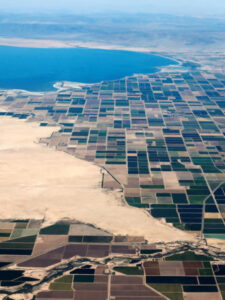 Agricultural farm land is shown near the Salton Sea and the town of Calipatria in California